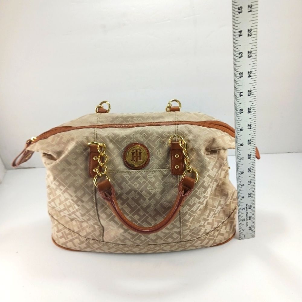 Tommy Hilfiger Beige Signature Logo Handbag Purse Satchel Top Canvas Exterior... - Picture 14 of 16